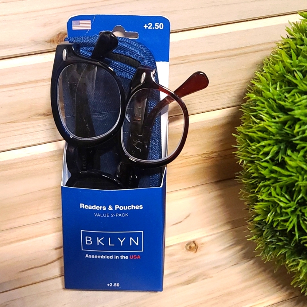 Reading +2.50 Glasses Set Blue And Brown 47-24, 140 Temple Spring Hinge NWT